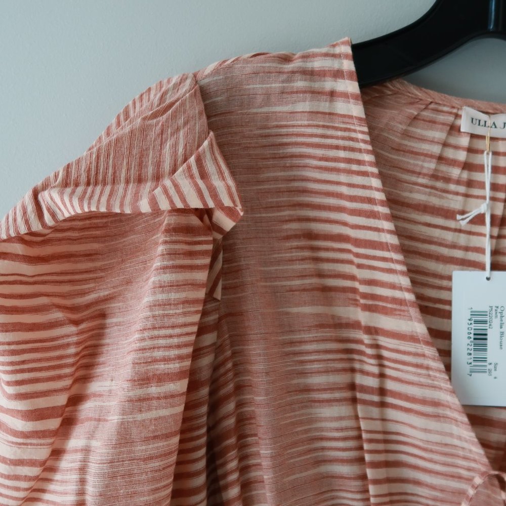 Ulla Johnson Ophelia striped cotton-voile peplum Blouse in Fawn beige Size 4 NWT - Picture 3 of 8